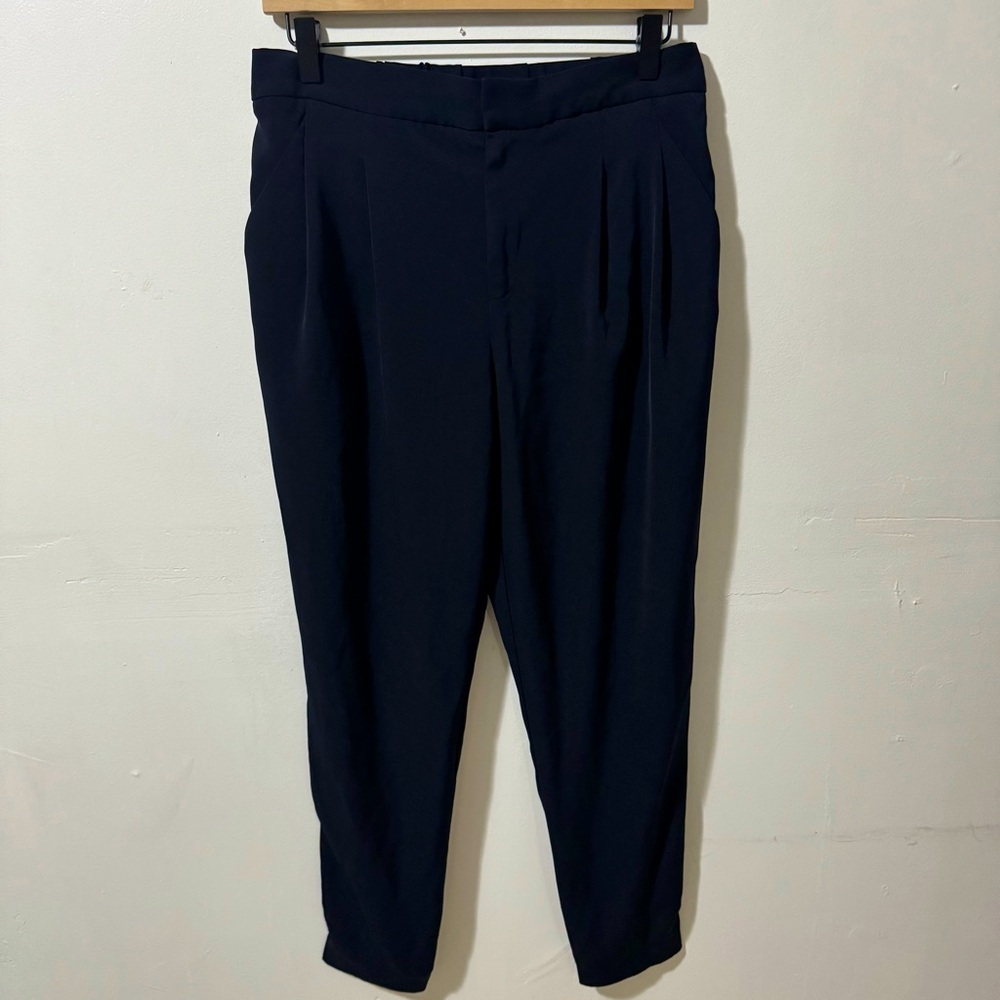 Uniqlo High Rise Pleated Jogger Pants - Navy Blue - Picture 2 of 5